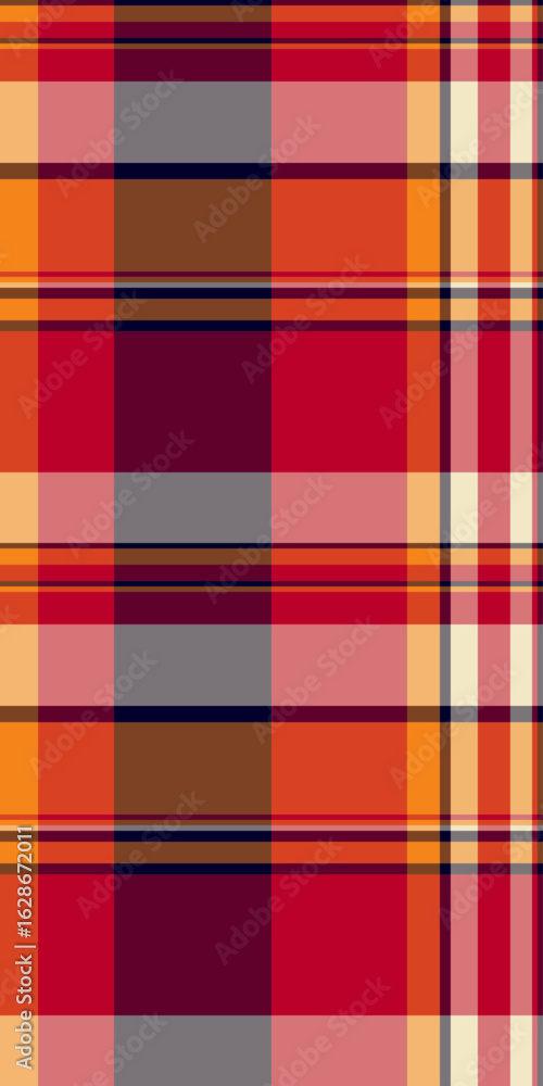 Fototapeta premium Dining room check vector seamless, kind fabric plaid texture. Internet background pattern tartan textile in red and orange colors.