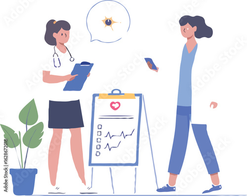 Medical Professional Consults with Patient Regarding Eye Health Displaying Charts and Discussing Treatment Options in a Clinical Setting