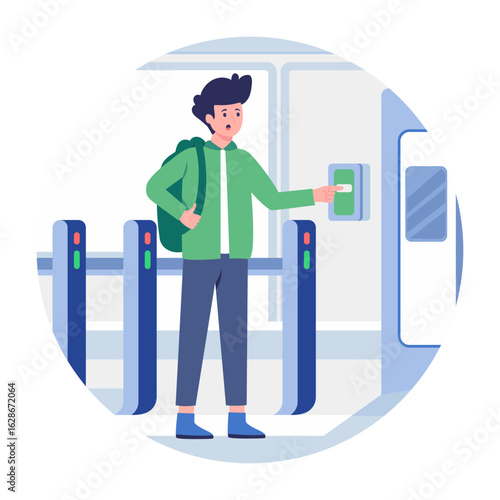 A flat style illustration showing station entrance