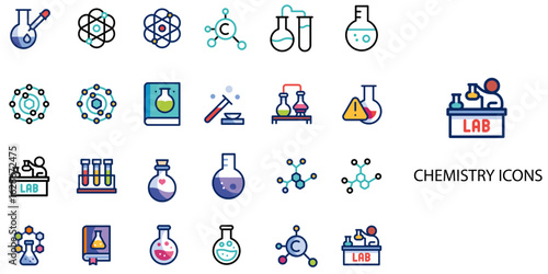Chemistry simple concept 24 color icons set .Vector illustration.	