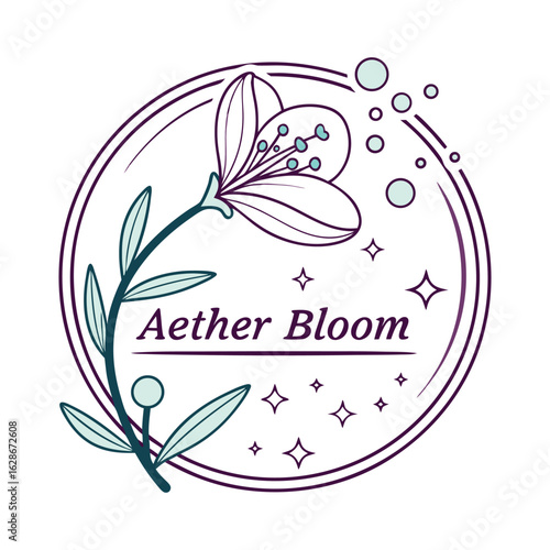 Aether Bloom Badge Logo Design – Elegant Abstract Emblem with Floral Energy Symbol for Modern Tech or Wellness Brand