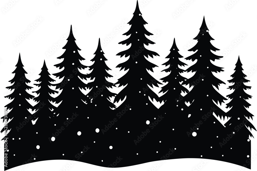 Obraz premium black silhouette snowy tree line on white backgrou.eps