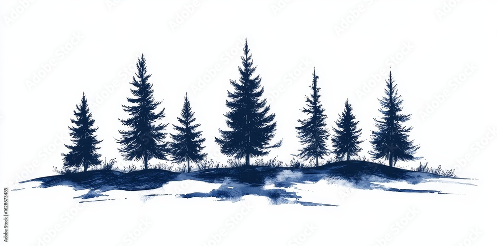 Fototapeta premium A pencil drawing imitation of a foggy forest is depicted as a modern sketch, isolated on white
