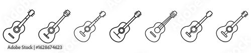 Six classic guitar icons in a repeating pattern, black outline on white