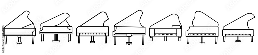 A diverse collection of grand piano illustrations, perfect for musical themes A diverse collection of grand piano illustrations, perfect for musical themes