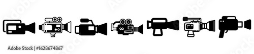Illustration of multiple types of video cameras, different models and styles