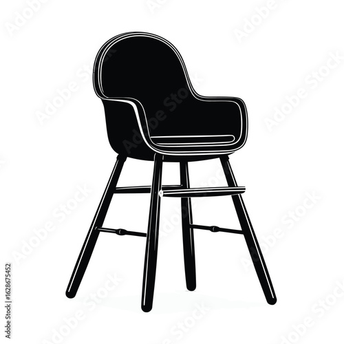 Vector illustration of modern black highchair for babies and toddlers, isolated on a clean white background, perfect for mealtime and feeding