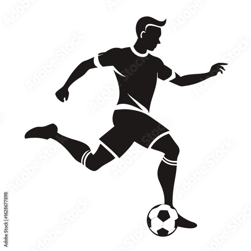 Dynamic silhouette of a male soccer player kicking a ball in action
