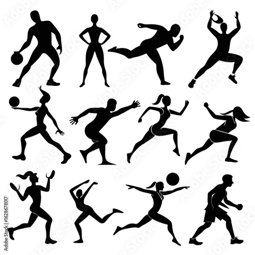 Wallpaper Mural Collection of diverse athletic male and female silhouettes in action poses Torontodigital.ca