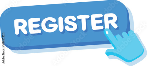 Register button with a cursor clicking on it, isolated on white background
