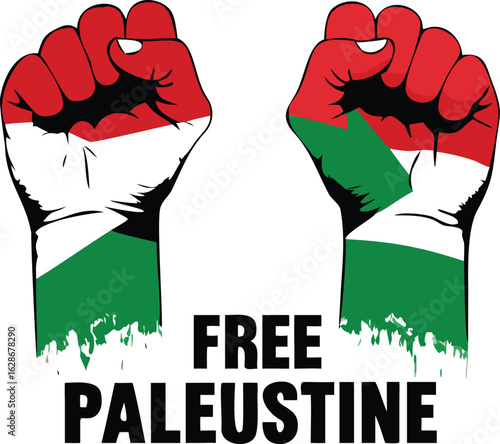 Free palestine raised fist graphic with national flag colors
