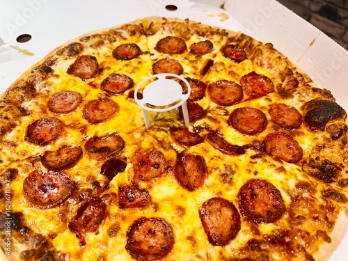 Large Pepperoni pizza with barbecue sauce