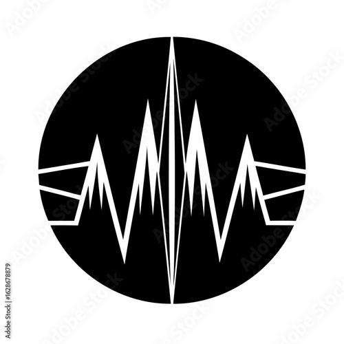 Abstract Sound Wave Silhouette Graphic Design with Circular Outline and Sharp Peaks Representing Audio Signal