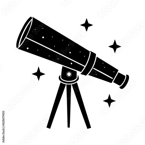 Elegant Silhouette of a Vintage Telescope on a Sturdy Tripod Surrounded by Twinkling Stars