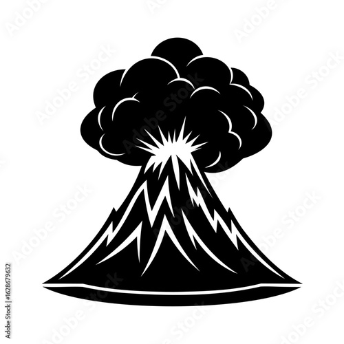 Powerful Silhouette of an Erupting Volcano with a Fiery Explosion and Ash Cloud