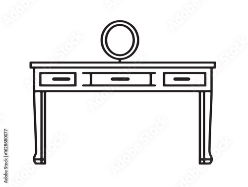 Flat line drawing of elegant vanity table icon