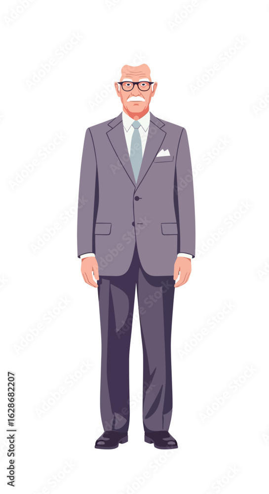 Elegant elderly businessman in a classic grey suit. Full-length portrait illustration of a senior gentleman. Elegant elderly businessman in a classic grey suit. Full-length portrait illustration of a senior gentleman.