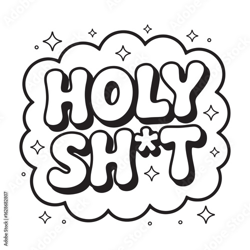 Funny “Holy Sh*t” Adult Coloring Page – Bubble Letter Sarcastic Quote with Sparkles – Swear Word Printable Stress Relief Coloring Sheet for Adults
