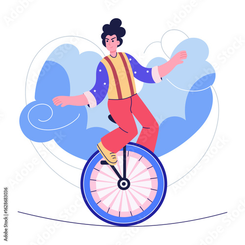 A flat style illustration showing a person balancing vehicle