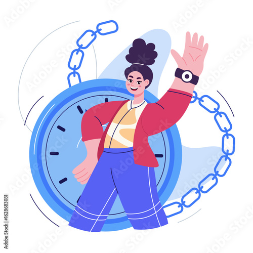 A flat style illustration showing time freedom