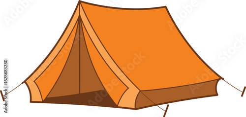 Vibrant orange camping tent set up for outdoor adventure and exploration, ready for your next journey.