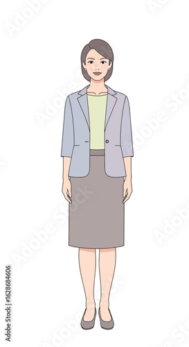 Full-body illustration of a mature professional woman in business casual attire, standing with a pleasant expression.