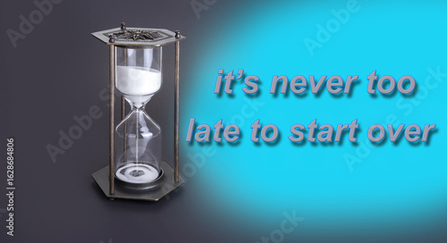 It is never too late to start over. Motivational sign