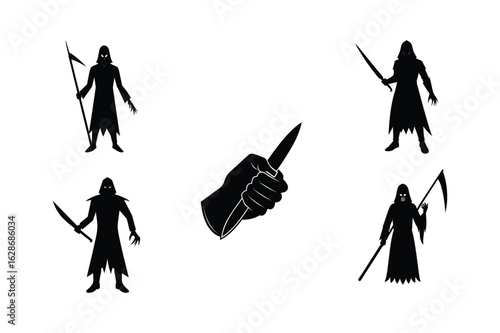 Schilderij op canvas Generic Slasher Figure with Knife Vector Illustration on White Background