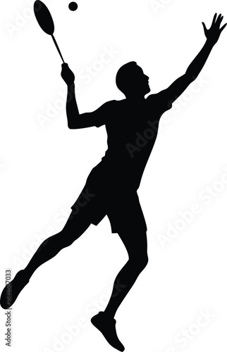 black silhouette a badminton player jumping smash .eps