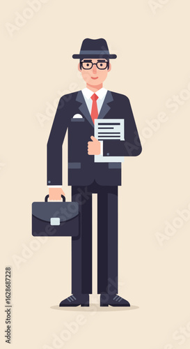 businessman holding briefcase and documents clip art preview