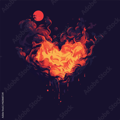 Flaming Heart Illustration for Valentine's Day