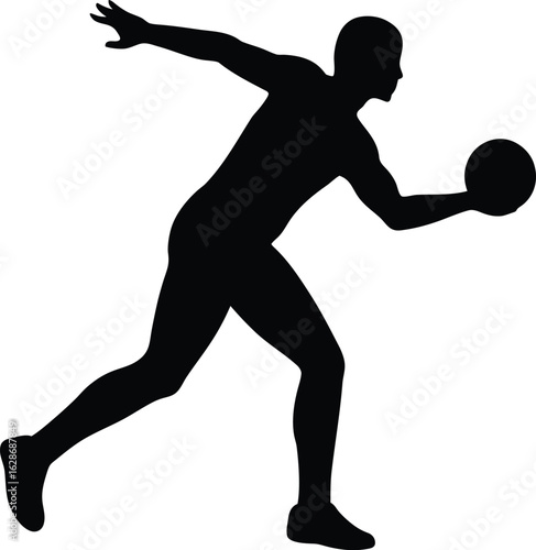 black silhouette a bowler delivering ball on white.eps