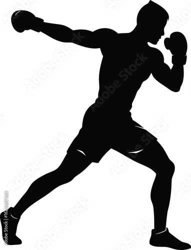 black silhouette a boxer punching on white backgro.eps