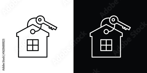 Selling or rent home icon. Thin line customizable illustration.