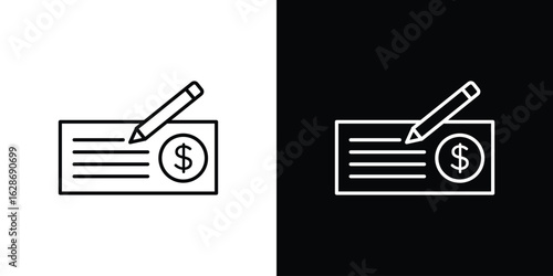 Money check icon. Thin line customizable illustration.