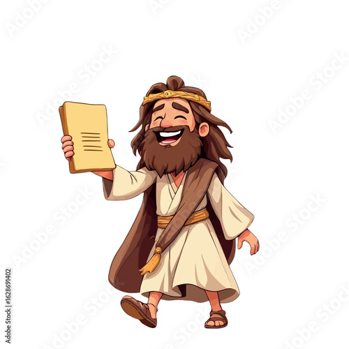 Vsai smiling prophet showing holy book and sharing spiritual wisdom