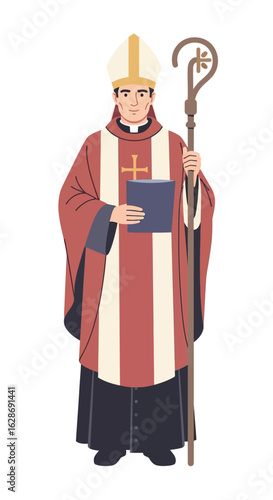 A bishop in full regalia with mitre and staff, embodying the solemnity and heritage of the church.
