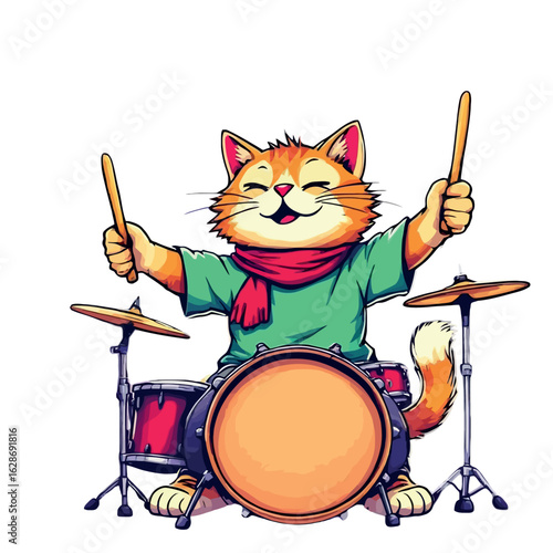 Vsai enthusiastic cat playing drums with passion and skill