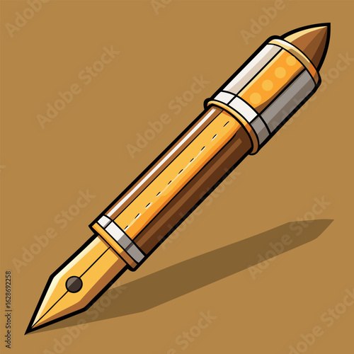 Golden Fountain Pen: An elegant golden fountain pen, a symbol of sophistication, rests poised, ready to unleash words and ideas.