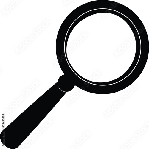 black silhouette a magnifying glass on white backg.eps