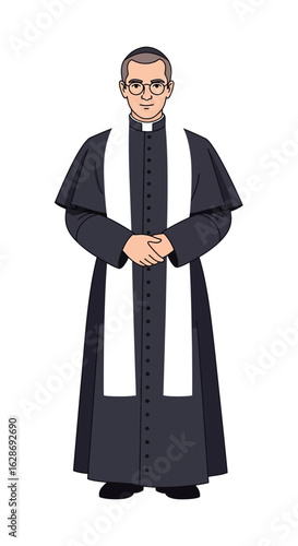 Vector illustration of a Catholic priest in traditional vestments. Character of a spiritual leader representing faith and religion.