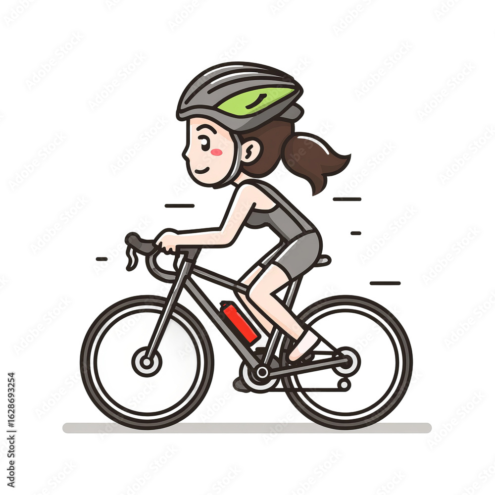 Fototapeta premium woman riding a bicycle outdoors flat cartoon style 