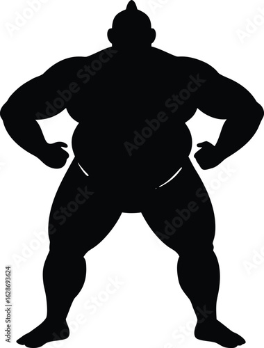 black silhouette a sumo wrestler standing pose on .eps