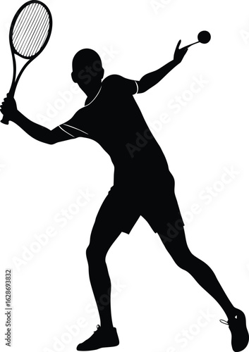 black silhouette a tennis player backhand shot on .eps