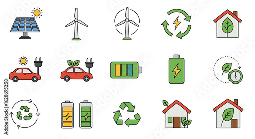 Vector illustration set of ecofriendly energy and transport icons