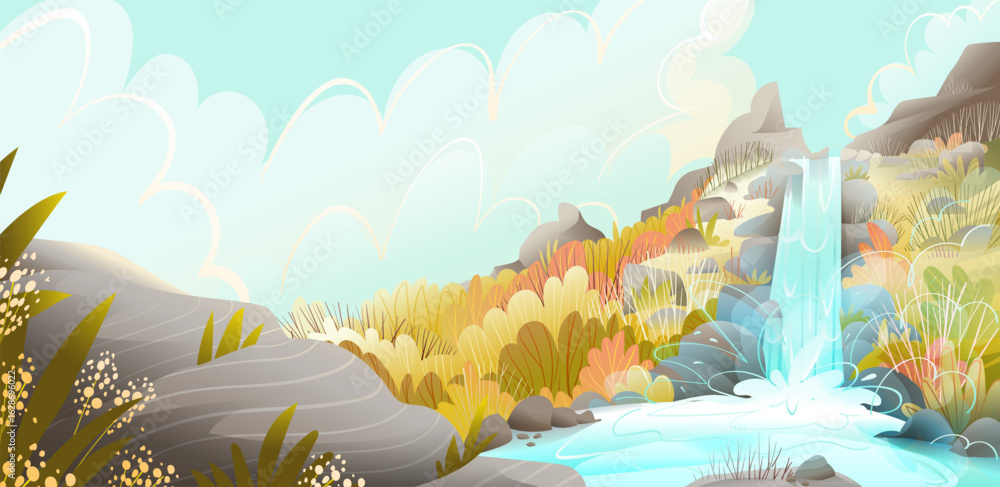 Fototapeta premium Mountains and waterfall wild landscape scenery