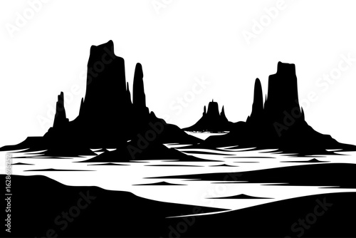 Desert canyon landscape rock formation mountain valley silhouette vector illustration