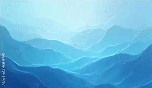 Abstract blue mountain landscape with misty hills and sky view