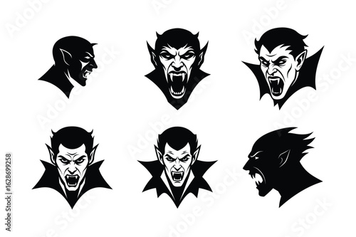 Vampire with Fangs Vector Illustration on White Background