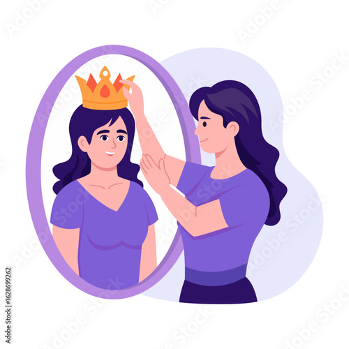 A flat style illustration depicting self confidence